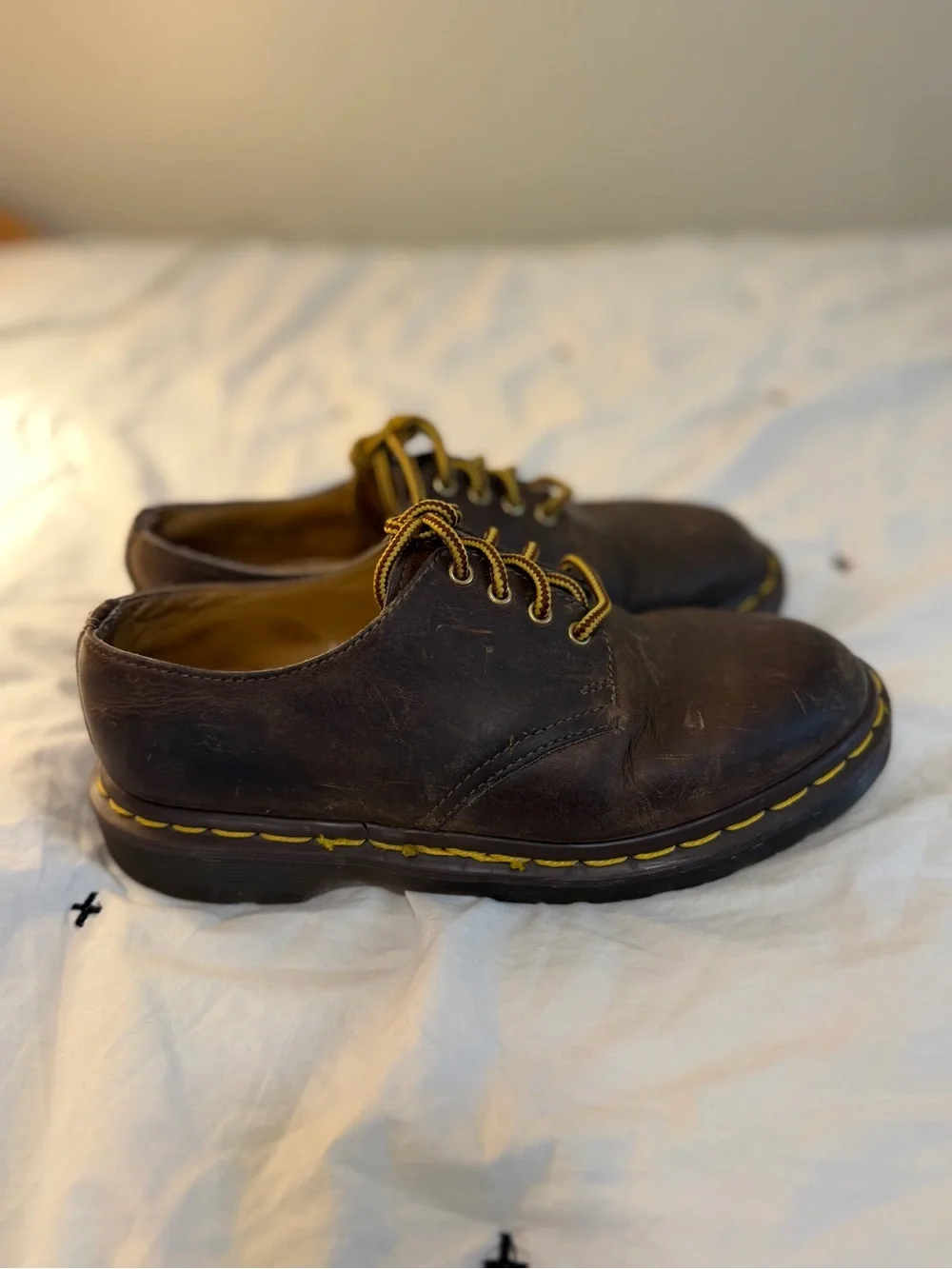 Dr. Martens Brown Leather Kids' Lace-Up Boots with Yellow Stitching 4